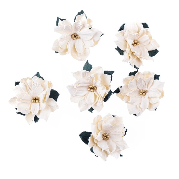 3D papierové kvety | Vianočná ruža biela 6 ks