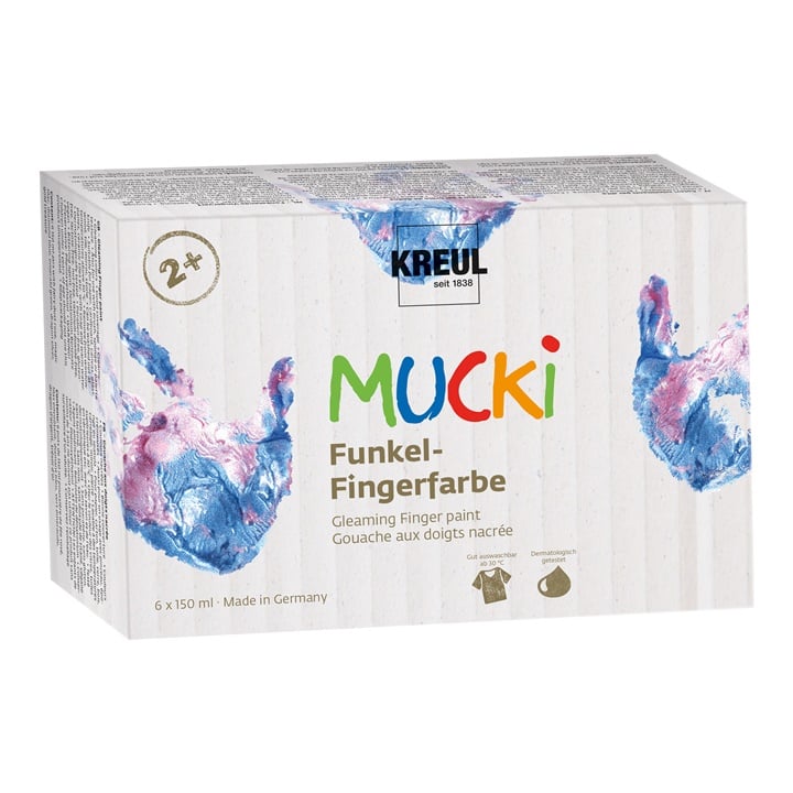 Žiariace detské prstové farby MUCKI / sada 6 x 150 ml