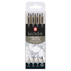 Sada technických pier Sakura Pigma Micron 3 fineliners a brush pen | sivé odtiene