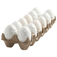 Biele plastové vajíčka so vzormi - 12 ks / 6 cm